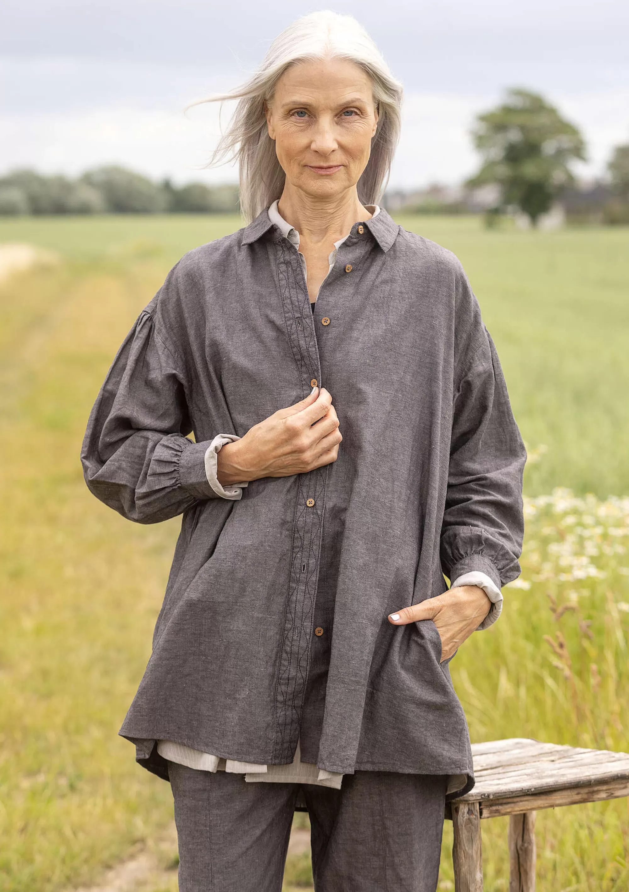 Shop Gudrun Sjödén Skjorta Dunes Ekologisk Bomull/lin askgrå