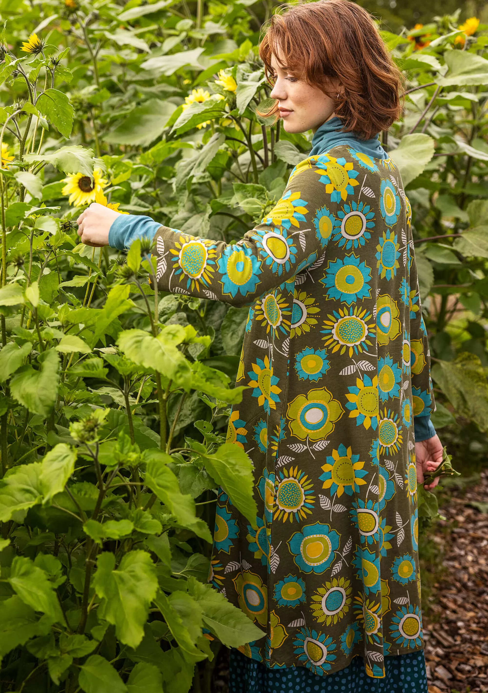 Store Gudrun Sjödén Trikåklänning Sunflower I Lyocell/elastan mossgrön