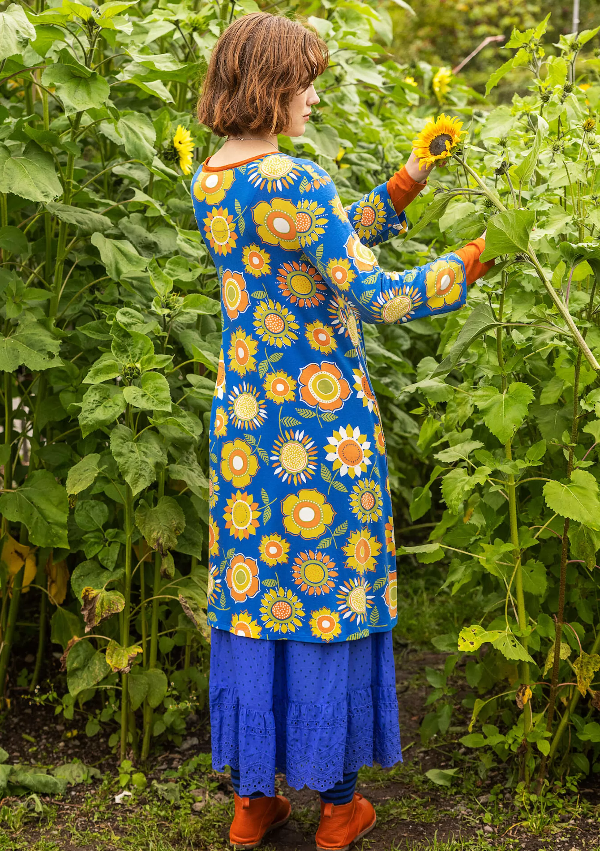 Shop Gudrun Sjödén Trikåklänning Sunflower I Lyocell/elastan kornblå