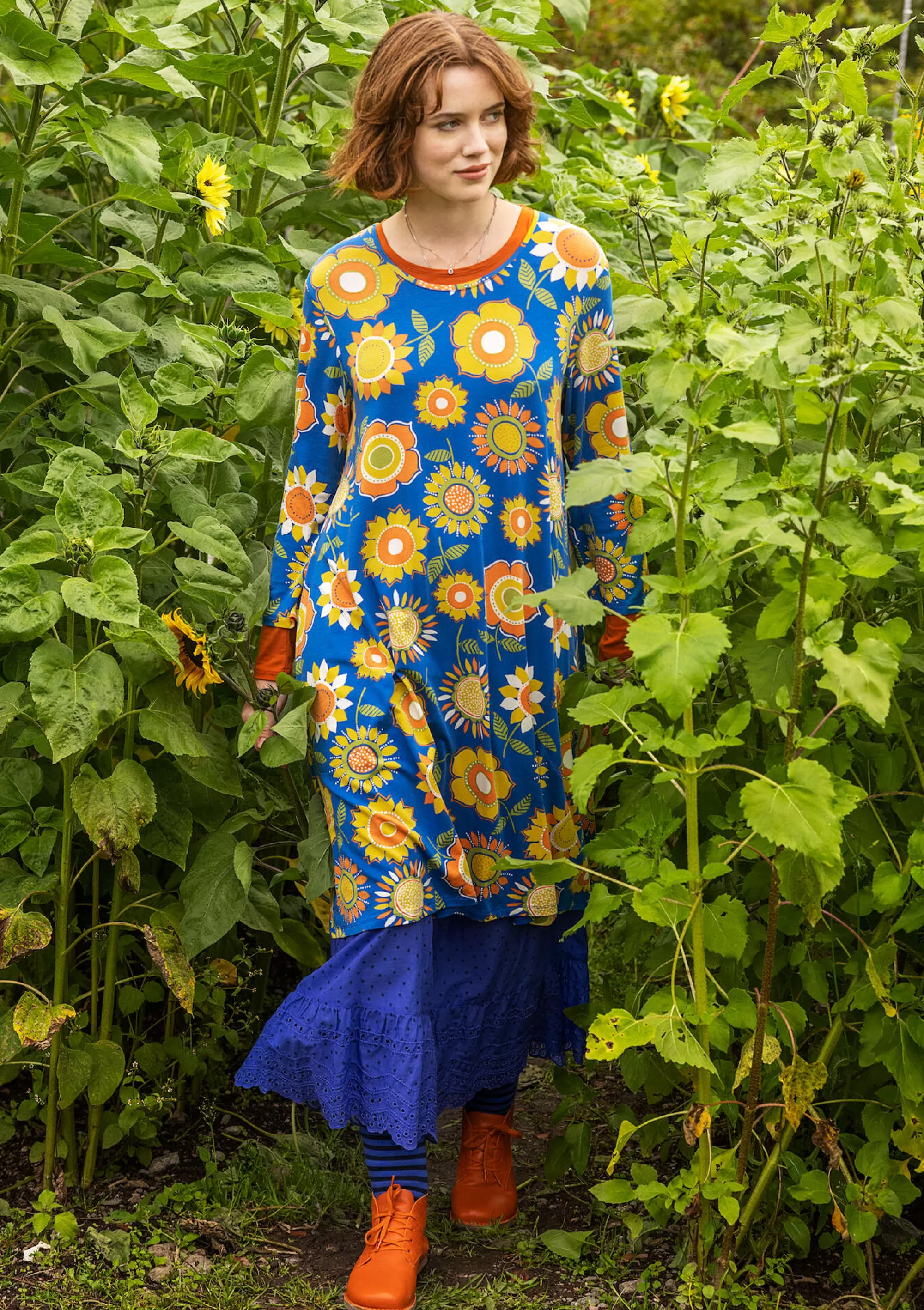 Shop Gudrun Sjödén Trikåklänning Sunflower I Lyocell/elastan kornblå