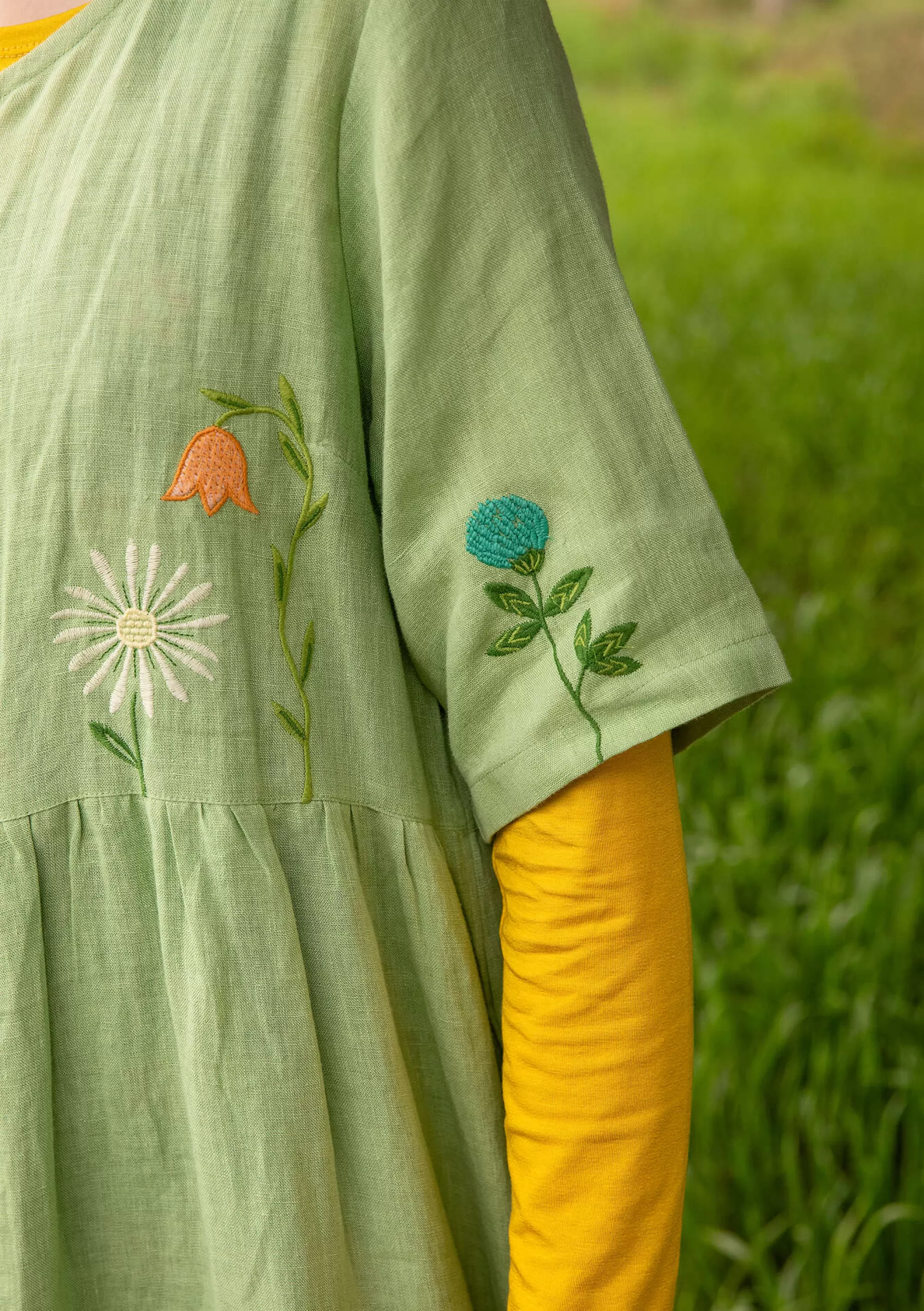 Cheap Gudrun Sjödén Vävd Klänning Blombukett I Lin krusbärsgrön