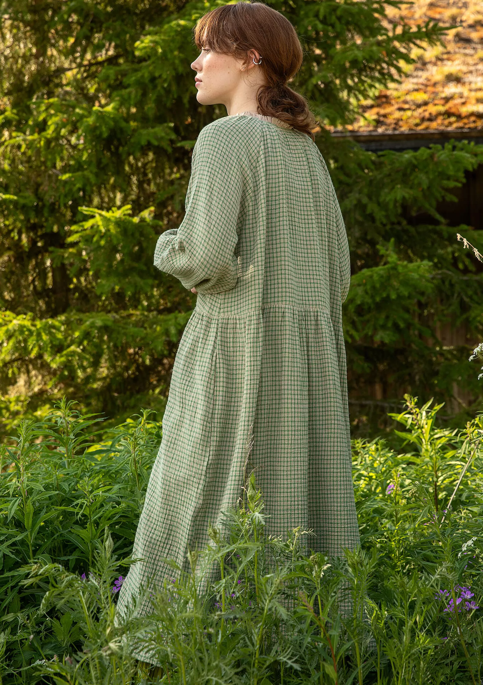 Best Gudrun Sjödén Vävd Klänning Ottilia I Ekologisk Bomull mörk natur